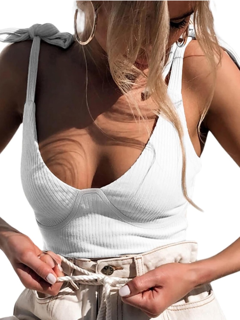 Amazon White Tie-Strap Ribbed Camisole